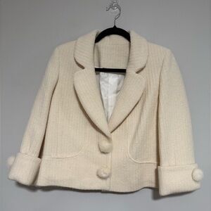Cara Lotti Cream Angora Wool Knit Cropped Jacket Sizee Medium Made in France